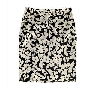 🍄 LOFT Ann Taylor black white floral career midi pencil skirt Sz 0